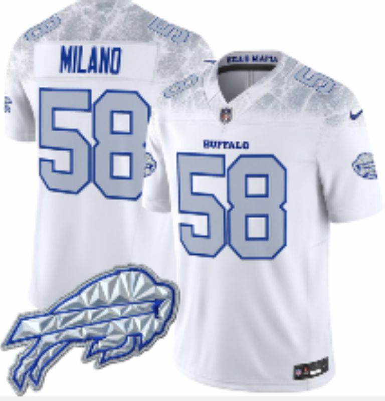 Men Buffalo Bills 58 Milano Nike White 2025 Rivalries Collection Limited NFL Jersey